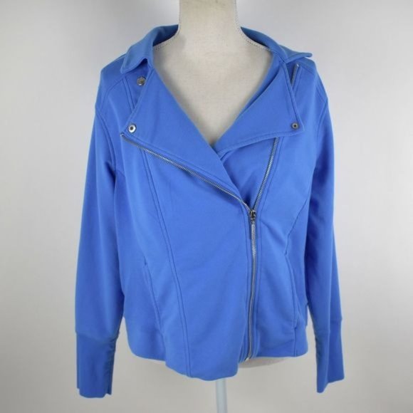 H by Halston Jackets & Blazers - H by Halston blue Moto jacket zipper stretch coat